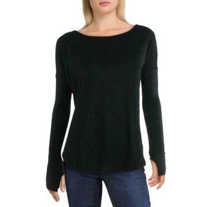 Sweet Romeo Black Solid Tee Tunic Top High Low Thumbhole Jersey Knit Womens XS